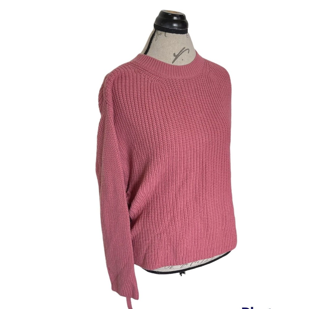 Blush & Bloom Womens Sweater Pink Sz Large Ribbed Oversized Honeycomb Side Tied - Picture 5 of 12